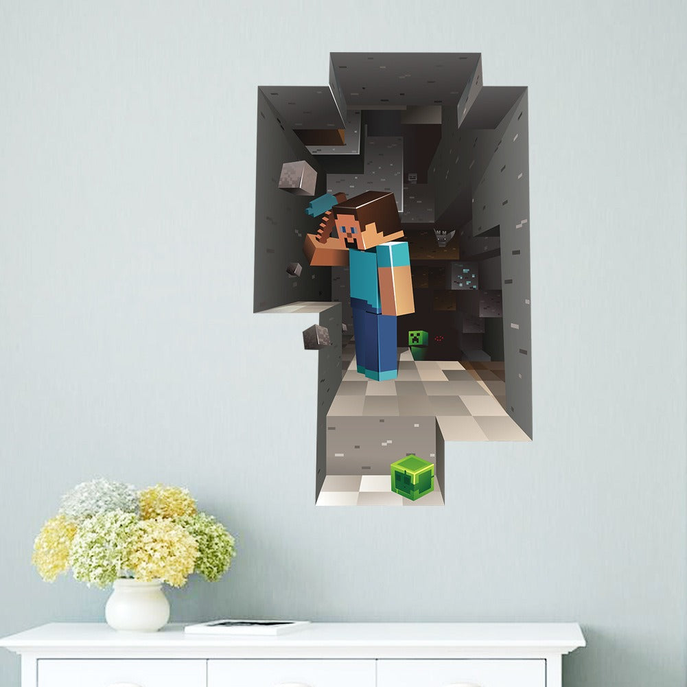 3D cartoon 3D wall sticker for children's room with small mining figures