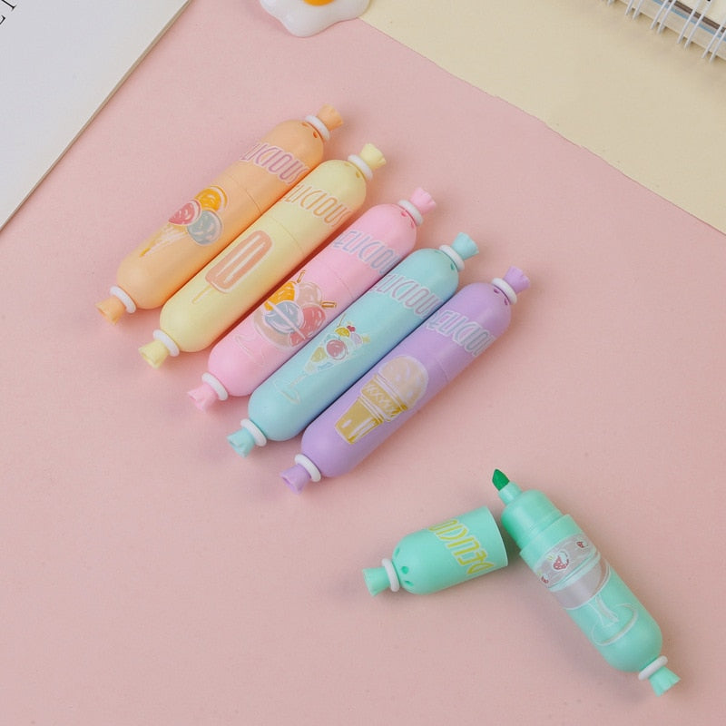 1 PCS Cute Mini Highlighter Lovely Cartoon Paint Marker Pen School Office Office Stationery Supply Capsule Vitamin Kawaii Funny