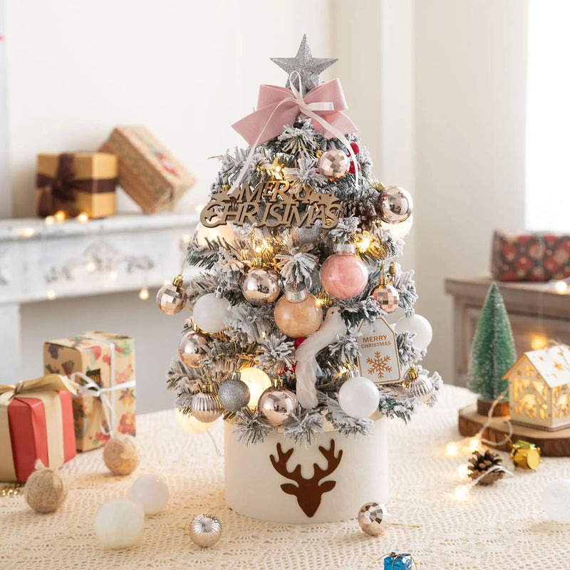 45/60cm Mini Christmas Tree With Lights DIY Desktop Golden Red Christmas Decorations  New Year Home Party Windows Ornaments